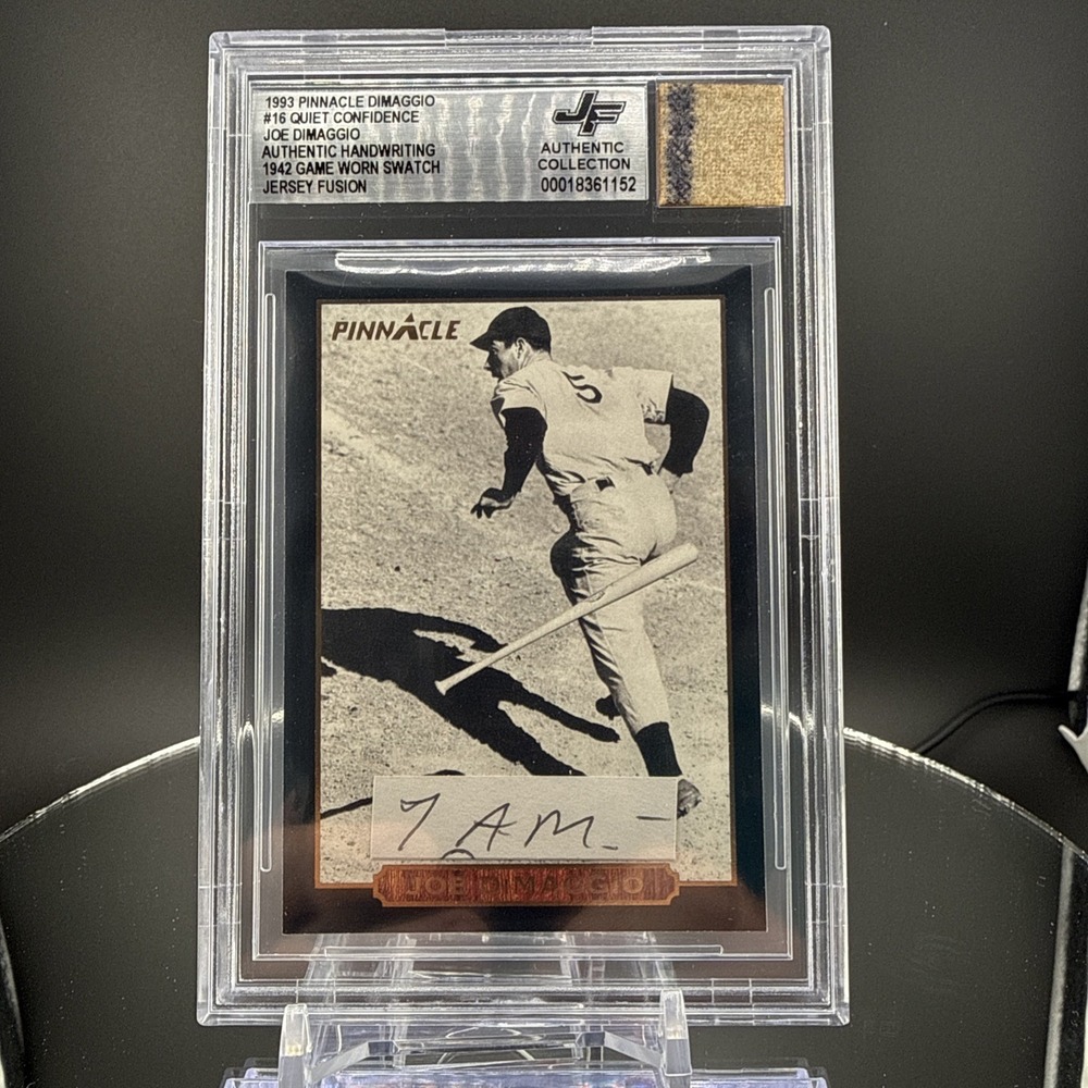 1942 Game Worn - Pinnacle 1993 Joe DiMaggio #24 Quiet Confidence BGS Handwriting
